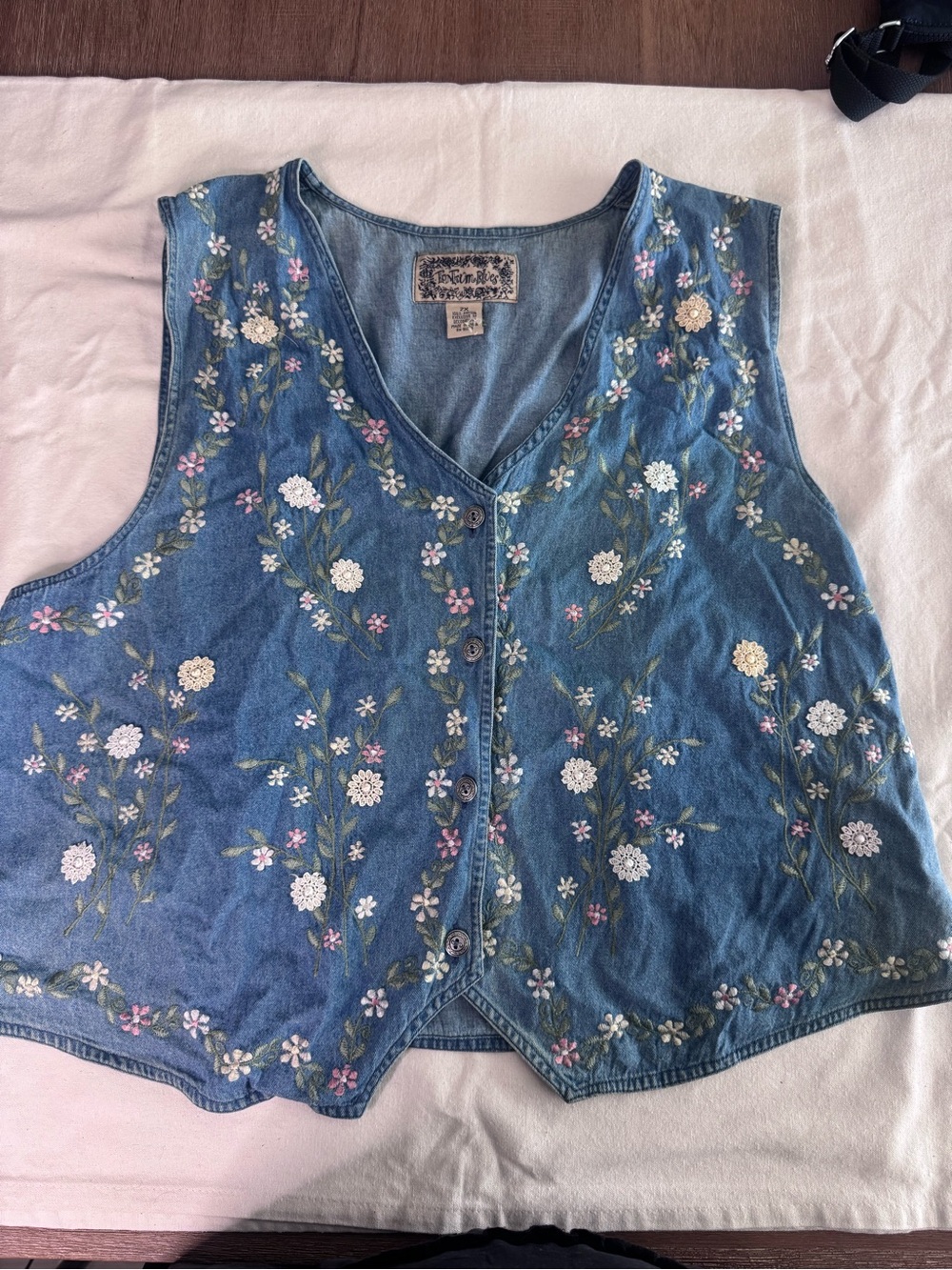 Tantrums Blues Embroidered Denim Button-Front Vest - Blue Floral